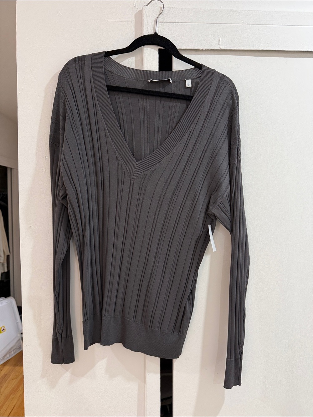 Equipment Aderes V Neck Ribbed Sweater - Charcoal Gray